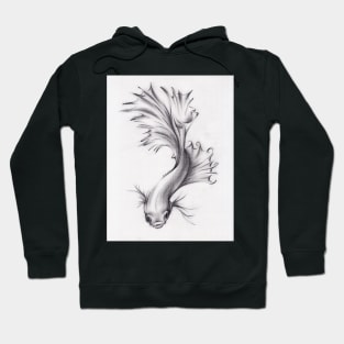 Lady of the Lake - Charcoal Pencil Drawing of a Siamese/Betta Fighting Fish Hoodie